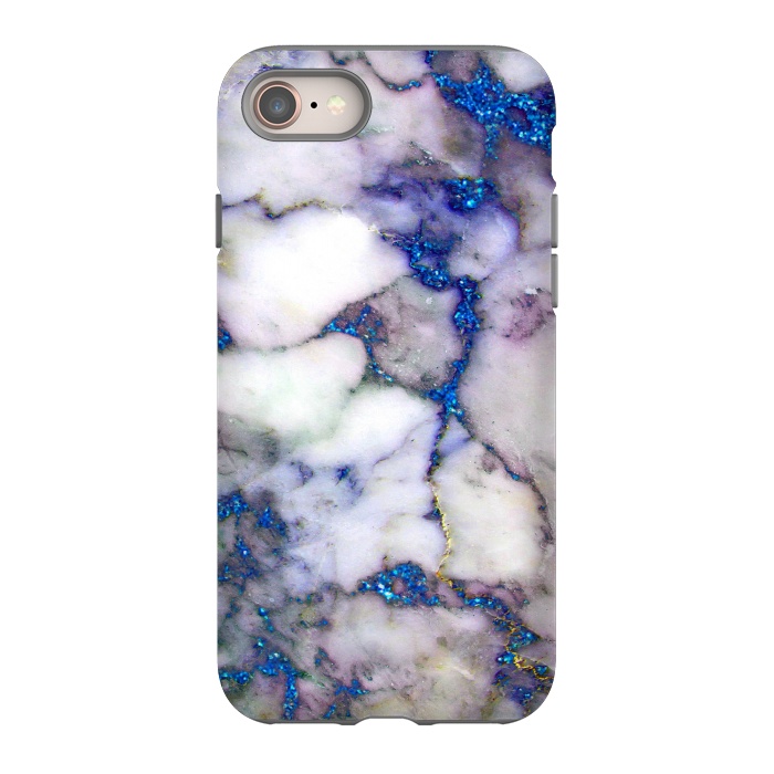 iPhone 8 StrongFit Blue Glitter Veins on Gray Marble by  Utart