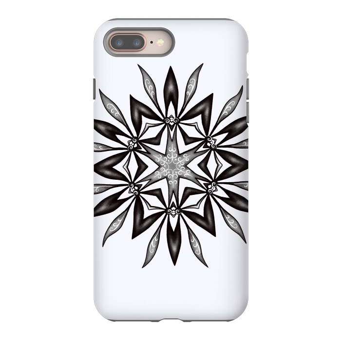 iPhone 8 plus StrongFit Kaleidoscopic Flower Art In Black And White by Boriana Giormova