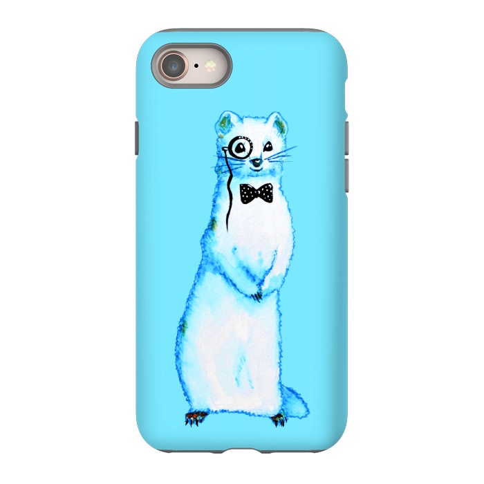 iPhone 8 StrongFit Cute Ferret Hipster Blue Watercolor Art by Boriana Giormova