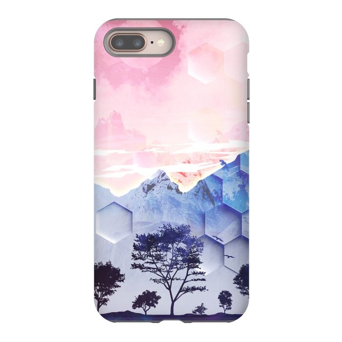 iPhone 8 plus StrongFit Utopic mountain landscape - pink blue by Oana 