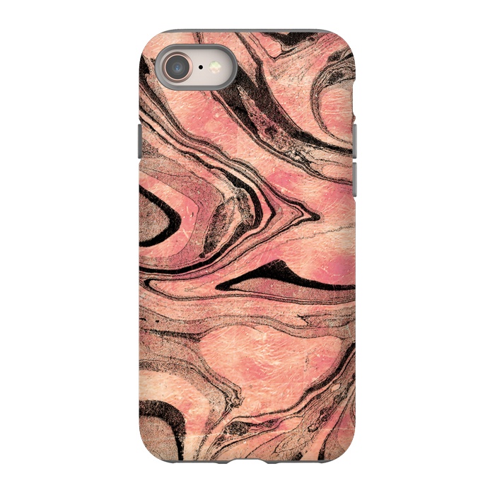 iPhone 8 StrongFit rose gold liquid marble with black lines by Oana 