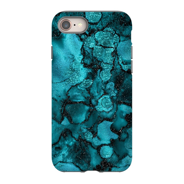 iPhone 8 StrongFit Indigo and Ocean Green Marble with Black Glitter veins by  Utart