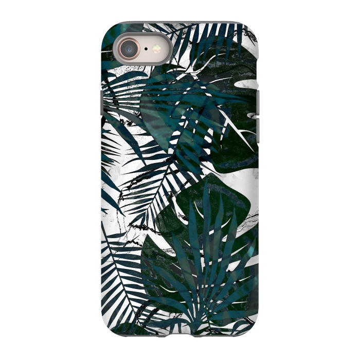 iPhone 8 StrongFit Dark green jungle leaves on white marble by Oana 
