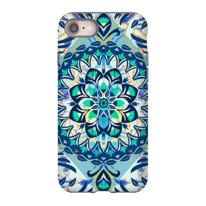 iPhone 8 StrongFit Turquoise ethnic floral mandala by Oana 