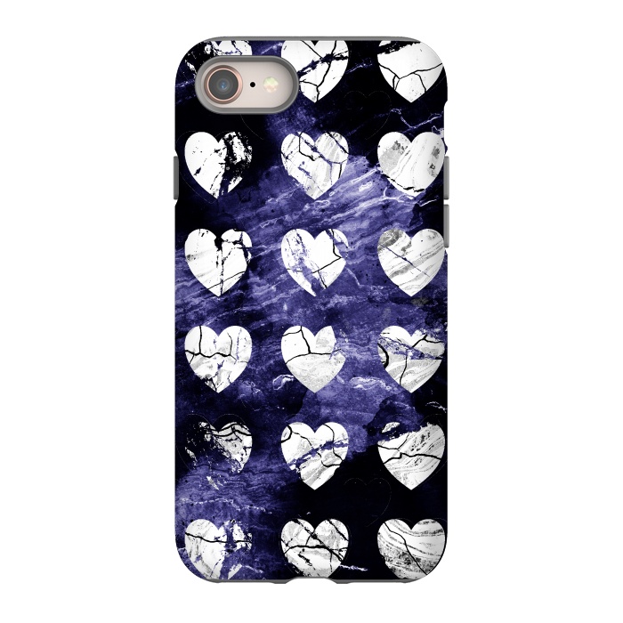 iPhone 8 StrongFit Marble hearts pattern on purple dark stone by Oana 