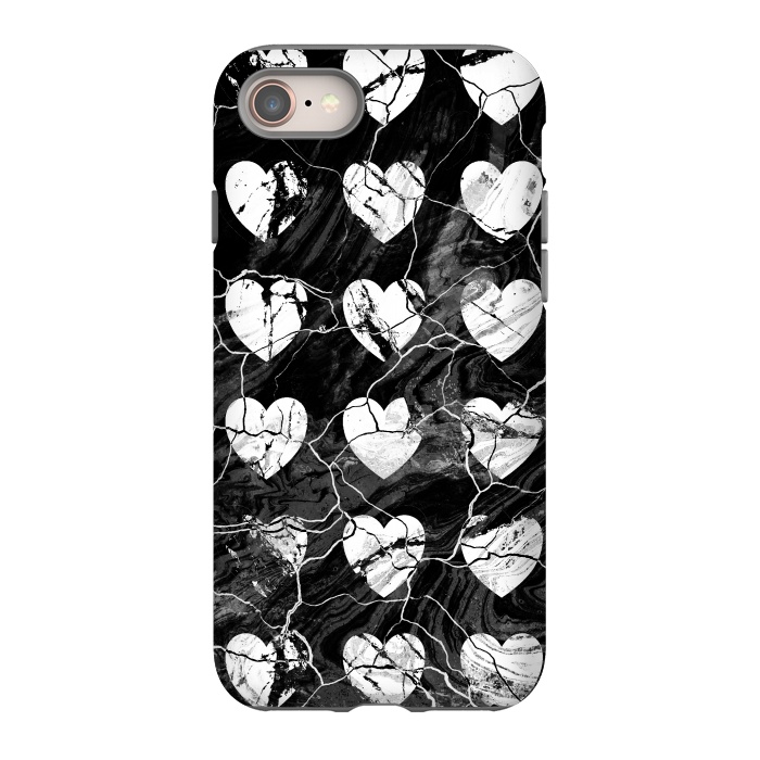 iPhone 8 StrongFit Black and white marble hearts pattern by Oana 