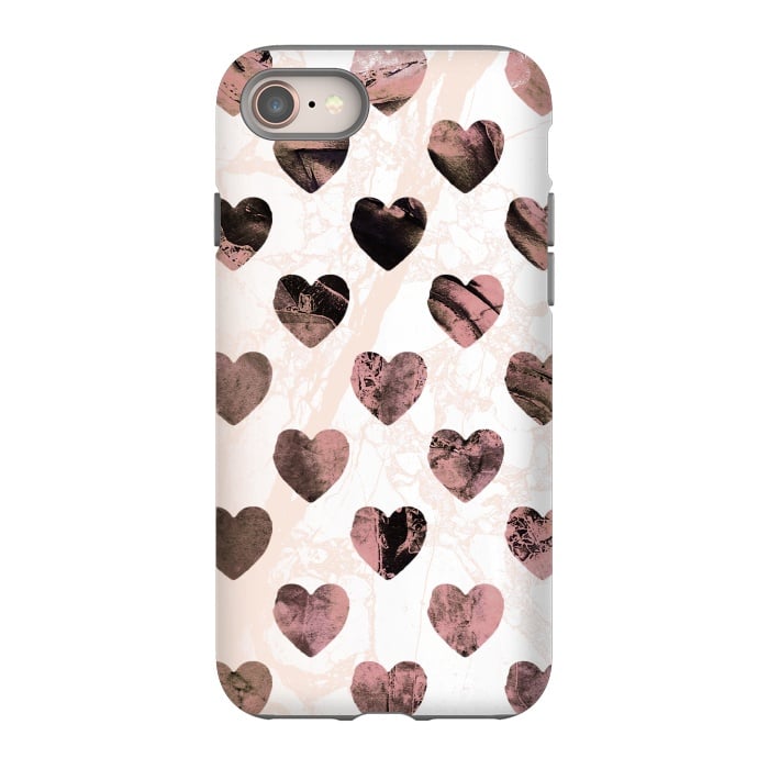 iPhone 8 StrongFit Pastel pink marble hearts pattern by Oana 