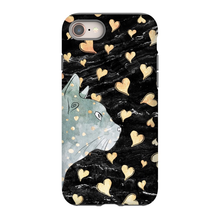 iPhone 8 StrongFit cute cat and golden hearts  by Oana 