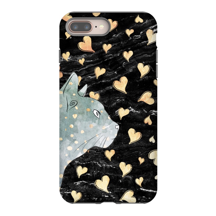 iPhone 8 plus StrongFit cute cat and golden hearts  by Oana 