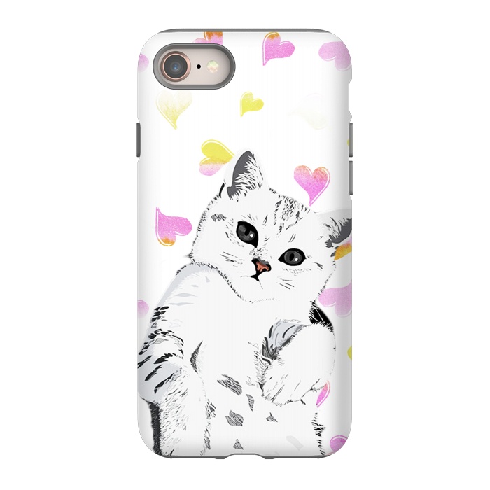 iPhone 8 StrongFit Cute white kitten and watercolor hearts by Oana 