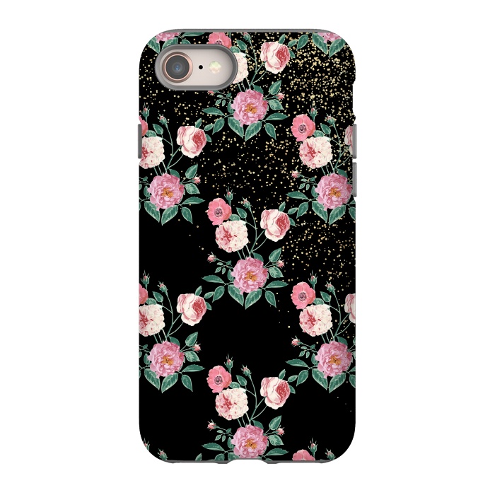 iPhone 8 StrongFit Romantic peony floral and golden confetti design by InovArts