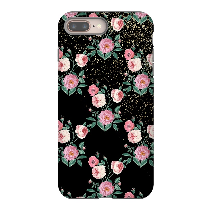 iPhone 8 plus StrongFit Romantic peony floral and golden confetti design by InovArts
