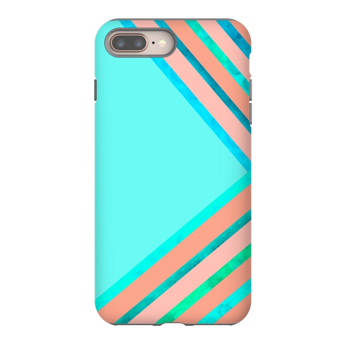 iPhone 8 plus StrongFit Blue and Peach Stripes by Amaya Brydon