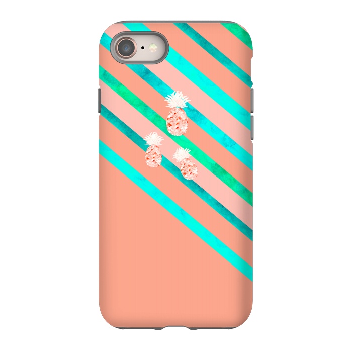 iPhone 8 StrongFit Peach and Blue Pineapple Stripes by Amaya Brydon