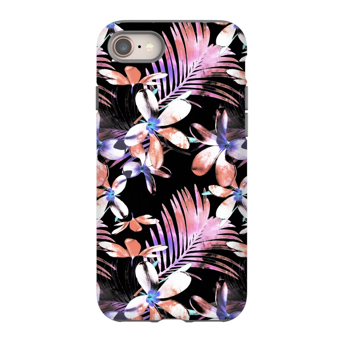 iPhone 8 StrongFit Pink purple hibiscus flowers and tropical leaves pattern by Oana 