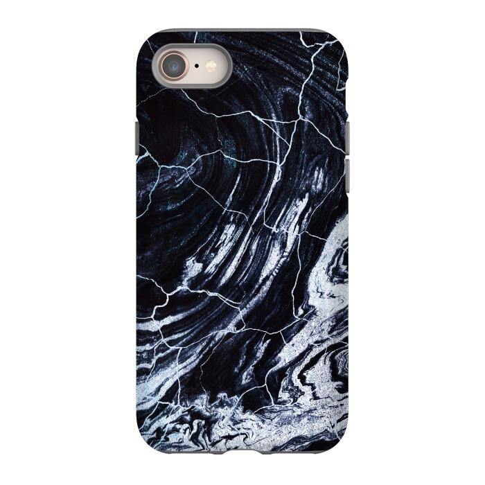 iPhone 8 StrongFit Dark navy cracked marble painting by Oana 