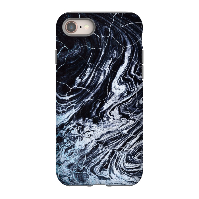 iPhone 8 StrongFit Dark navy textured marble painting by Oana 