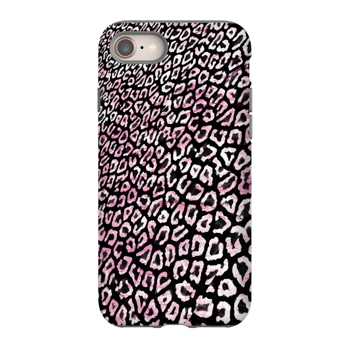 iPhone 8 StrongFit Pastel pink leopard print on black  by Oana 