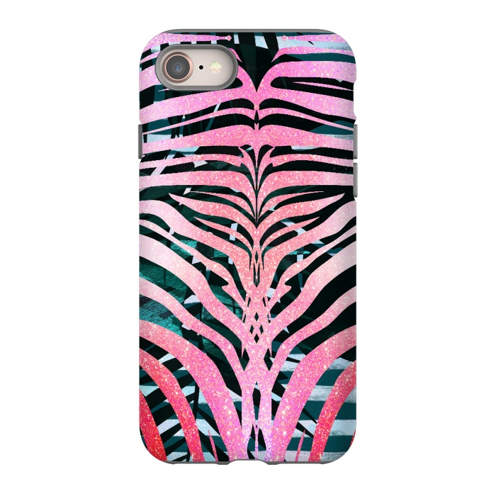 iPhone 8 StrongFit Pink sparkle zebra stripes by Oana 