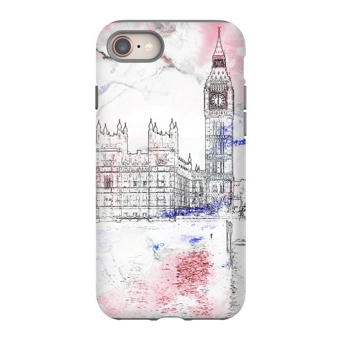 iPhone 8 StrongFit Big Ben London white pink sketch by Oana 
