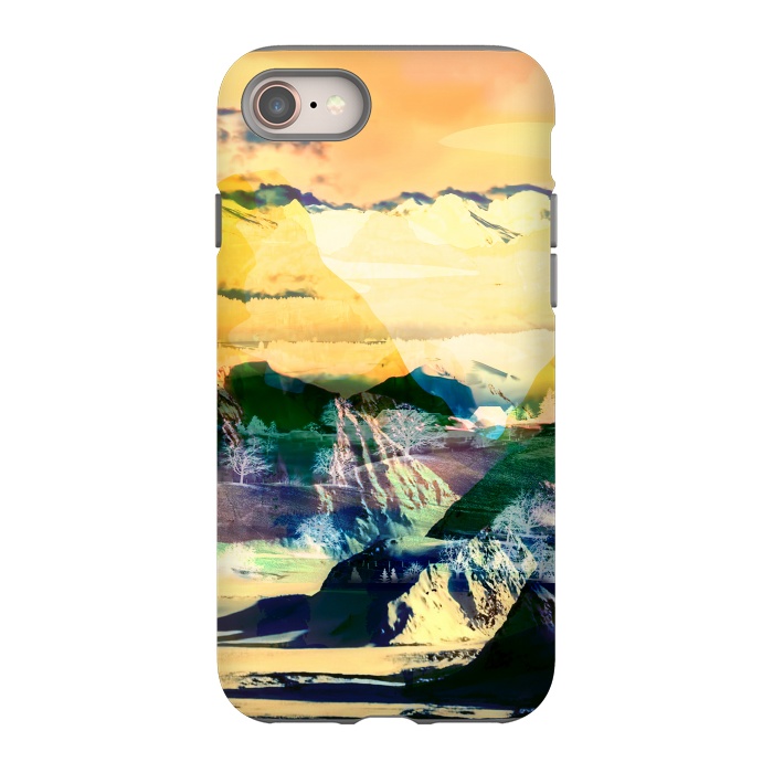 iPhone 8 StrongFit Yellow minimal stylised mountain landscape by Oana 