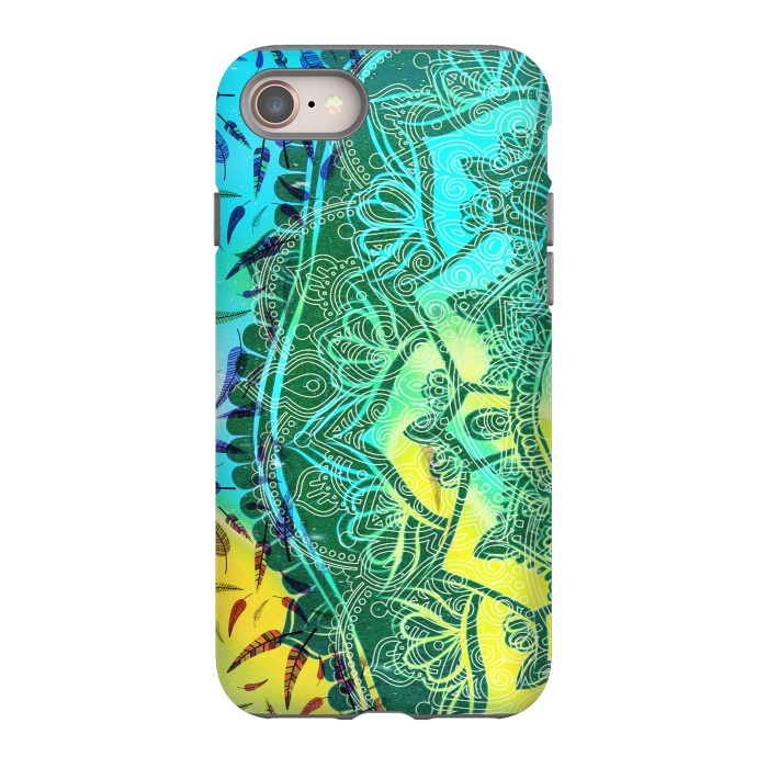 iPhone 8 StrongFit Colorful tie dye mandala petals and feathers by Oana 
