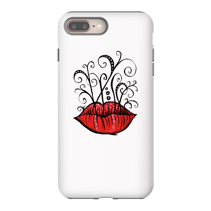 iPhone 8 plus StrongFit Weird Lips Ink Drawing Tattoo Style by Boriana Giormova