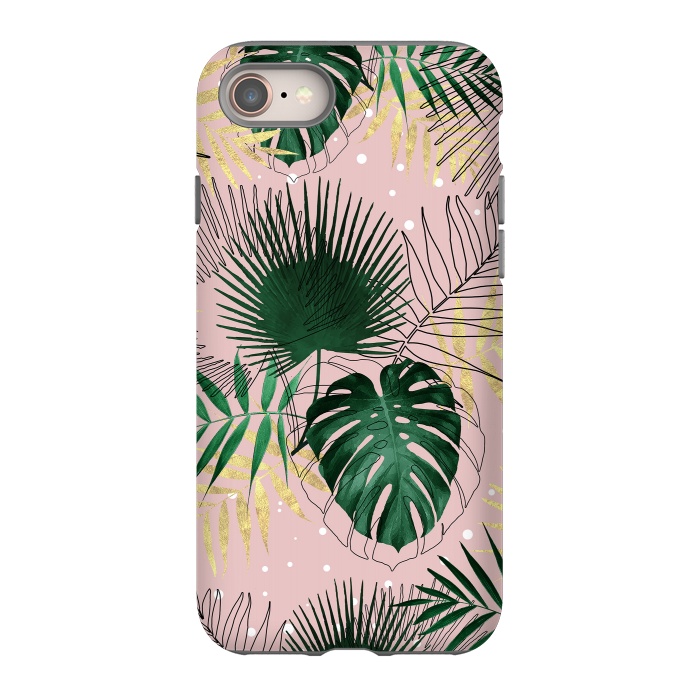 iPhone 8 StrongFit Modern gold tropical leaves and doddles design  by InovArts