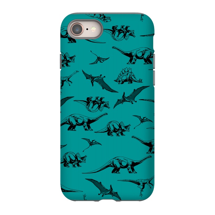 iPhone 8 StrongFit Dinosaurs on Teal Background by Karolina