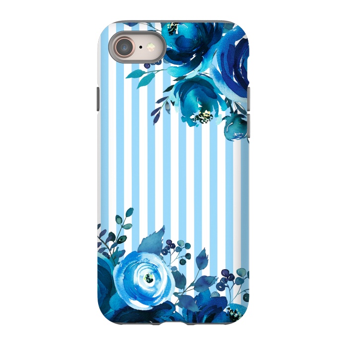 iPhone 8 StrongFit Blue florals with light blue stripes by  Utart