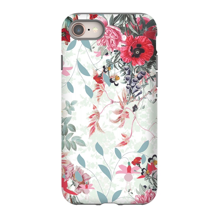iPhone 8 StrongFit Pastel Botanical flowers - red mint by Oana 