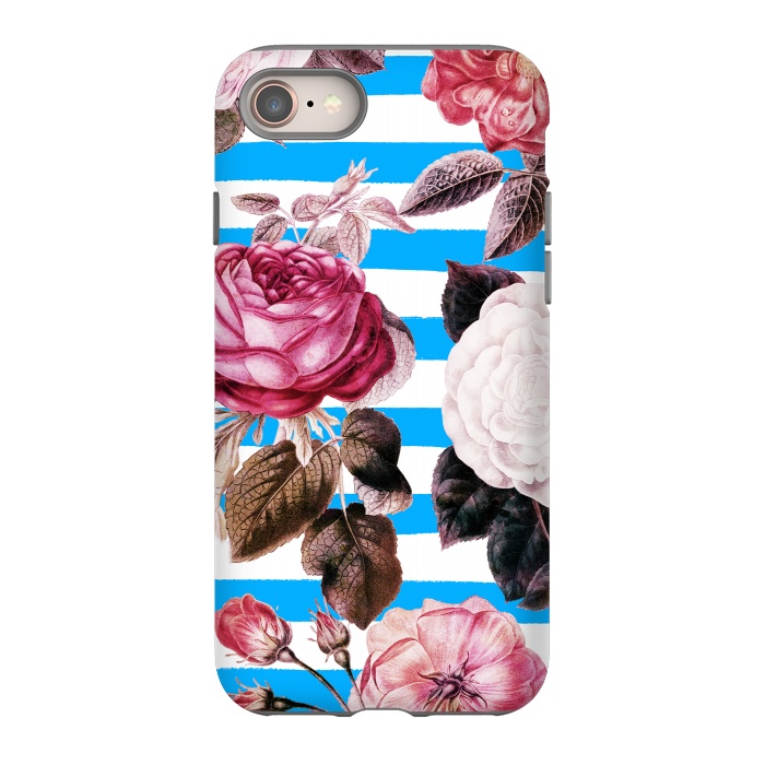 iPhone 8 StrongFit Vintage vibrant roses on stripes by Oana 