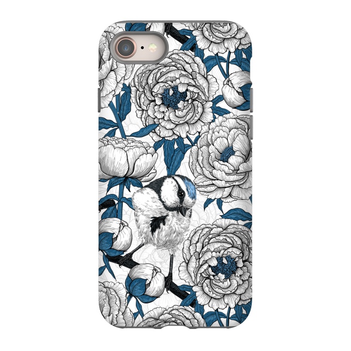 iPhone 8 StrongFit White peonies and blue tit birds by Katerina Kirilova