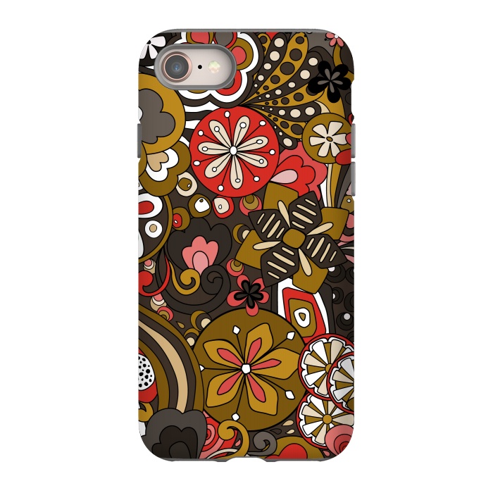 iPhone 8 StrongFit Retro Moody Florals in Red, Mustard and Brown by Paula Ohreen