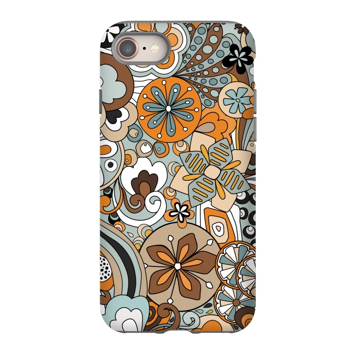 iPhone 8 StrongFit Retro Moody Florals in Blue and Orange by Paula Ohreen