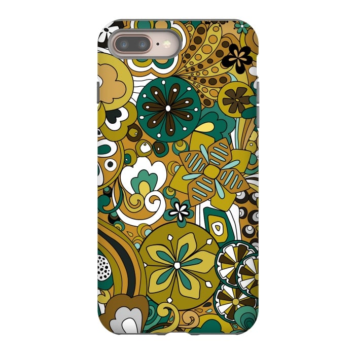 iPhone 8 plus StrongFit Retro Moody Florals in Green and Mustard by Paula Ohreen