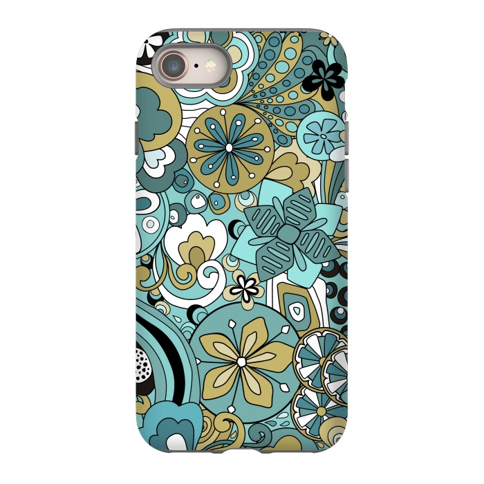 iPhone 8 StrongFit Retro Moody Florals in Blue and Green by Paula Ohreen