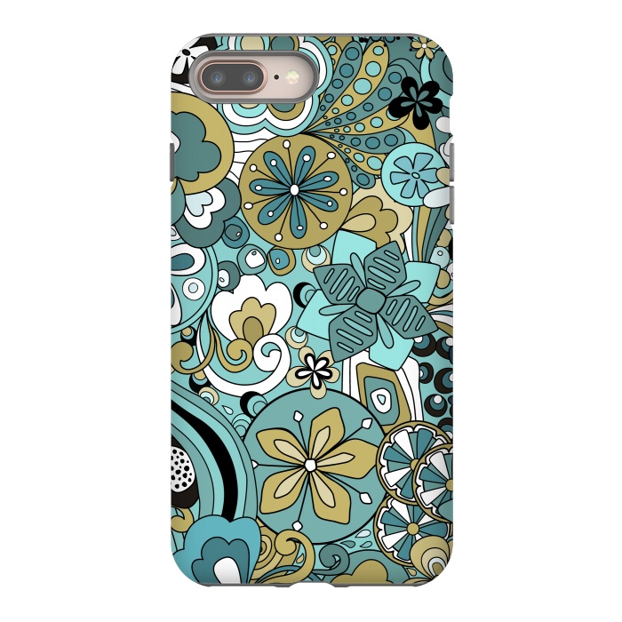 iPhone 8 plus StrongFit Retro Moody Florals in Blue and Green by Paula Ohreen