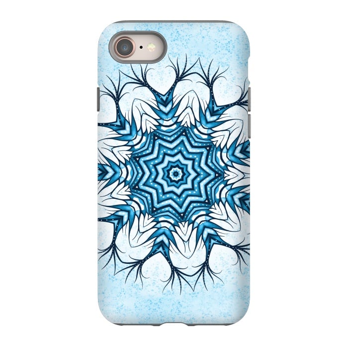 iPhone 8 StrongFit Snowflake Mandala In Blue Winter Abstract Art by Boriana Giormova