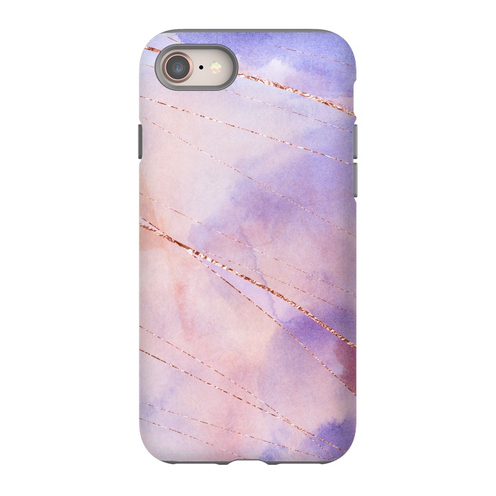 iPhone 8 StrongFit Purple and Rosegold watercolor with gold veins by DaDo ART