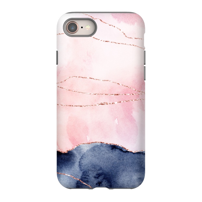 iPhone 8 StrongFit Blush Watercolor and Purple Ink Texture with Gold Veins by DaDo ART