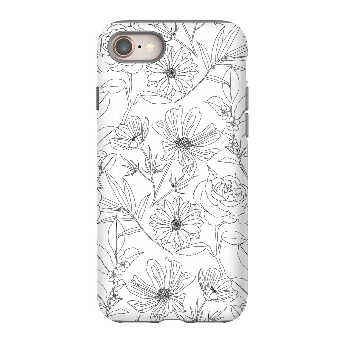 iPhone 8 StrongFit stylish garden flowers black outlines design by InovArts