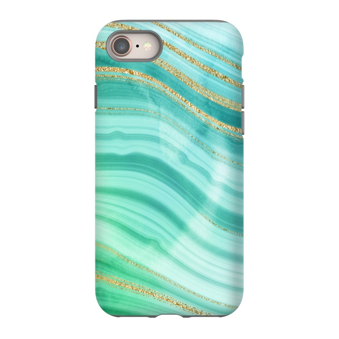 iPhone 8 StrongFit Teal Turquoise and Gold Foil Marble Waves by DaDo ART