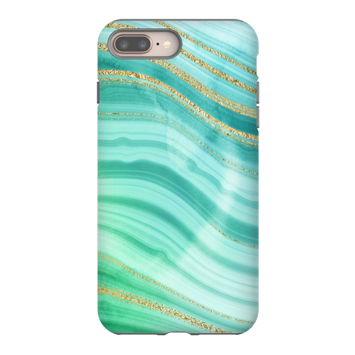 iPhone 8 plus StrongFit Teal Turquoise and Gold Foil Marble Waves by DaDo ART