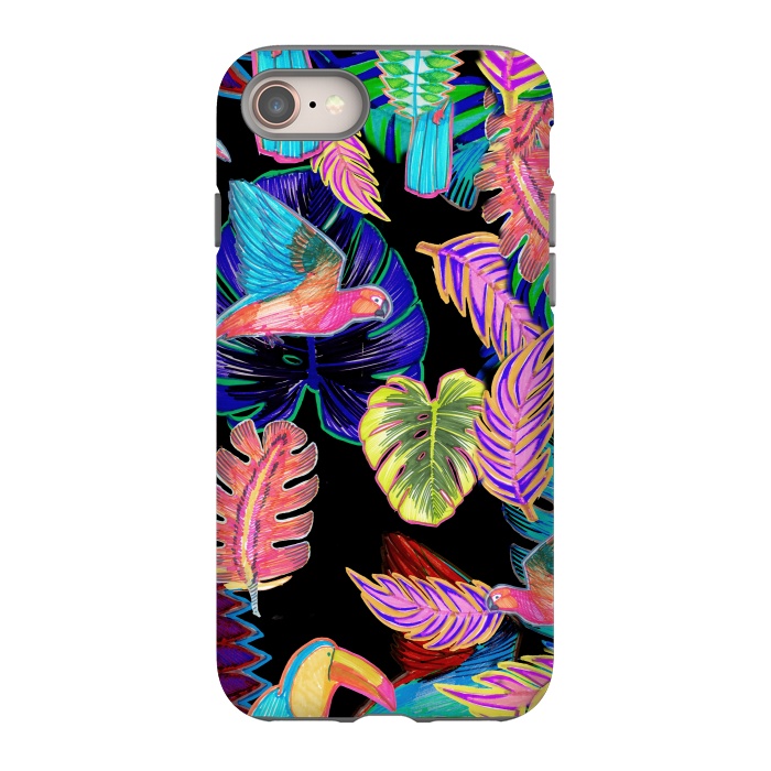 iPhone 8 StrongFit Colorful sketched tropical birds and leaves by Oana 