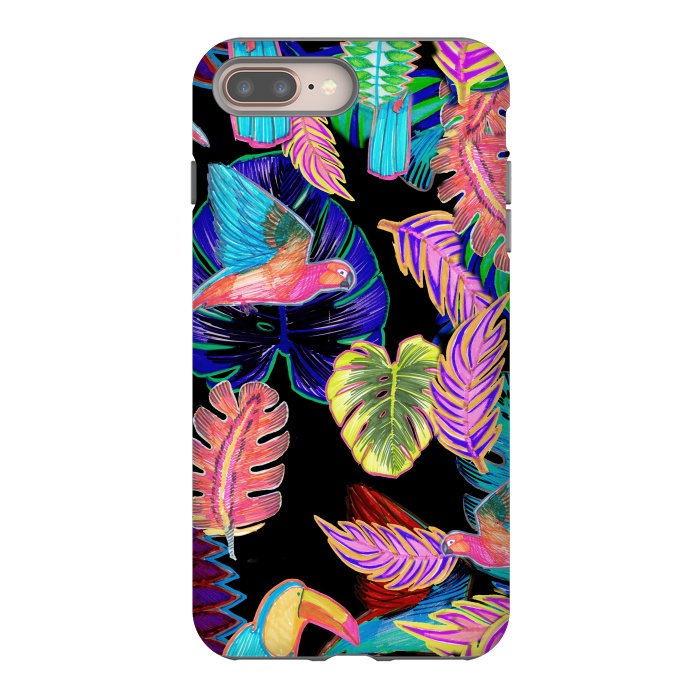 iPhone 8 plus StrongFit Colorful sketched tropical birds and leaves by Oana 