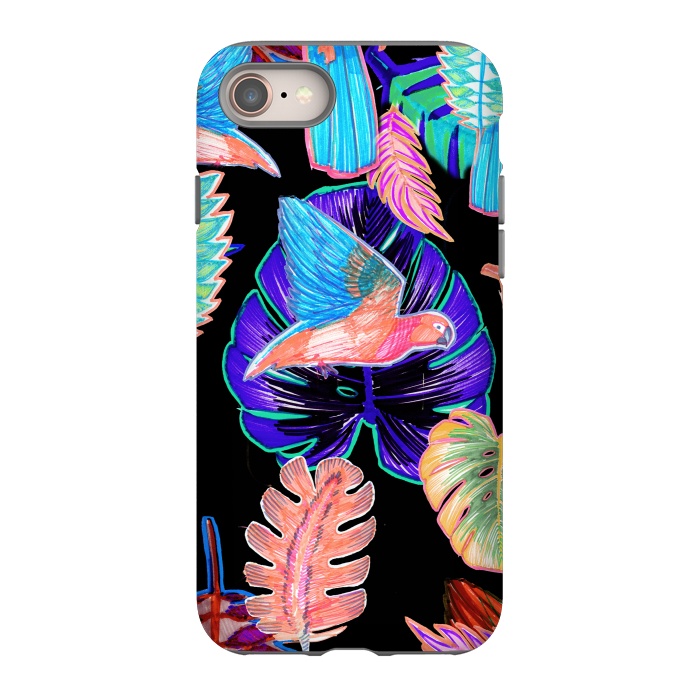 iPhone 8 StrongFit Colorful parrot and tropical leaves by Oana 