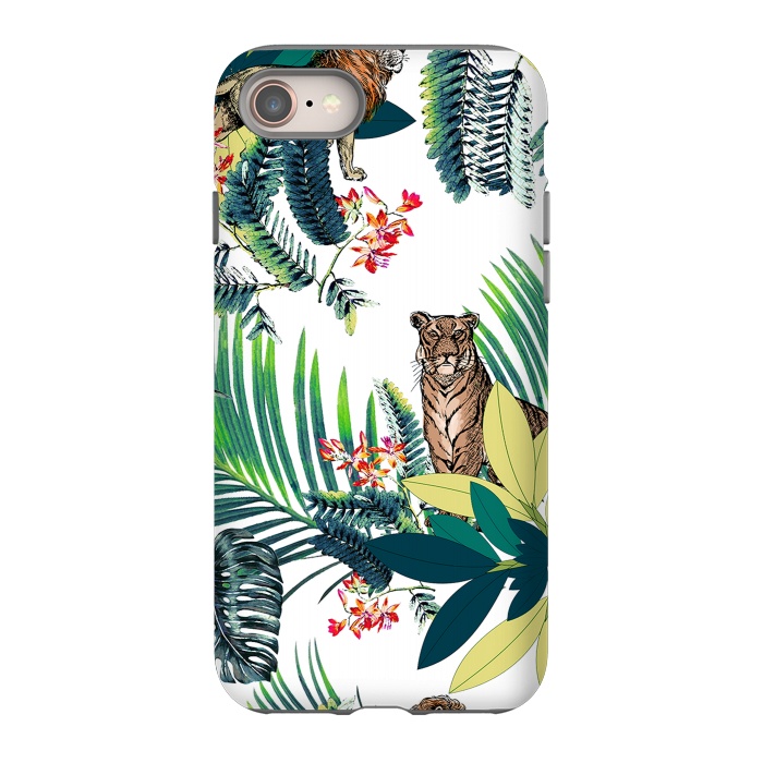 iPhone 8 StrongFit Tiger and tropical jungle leaves and flowers by Oana 