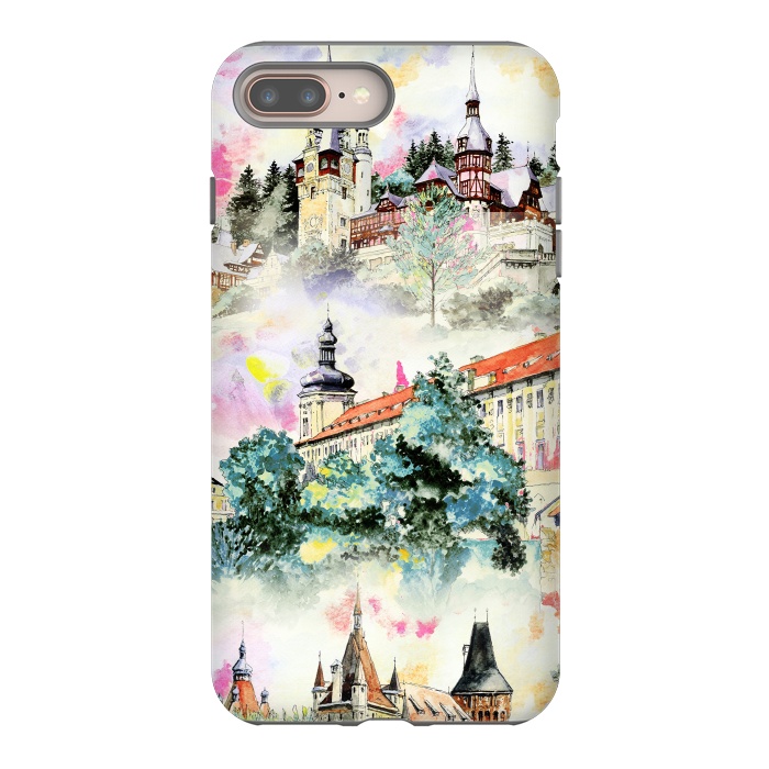 iPhone 8 plus StrongFit Mountain castles watercolor illustration by Oana 