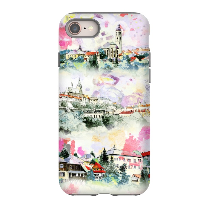 iPhone 8 StrongFit Watercolor mountain castles sketch by Oana 